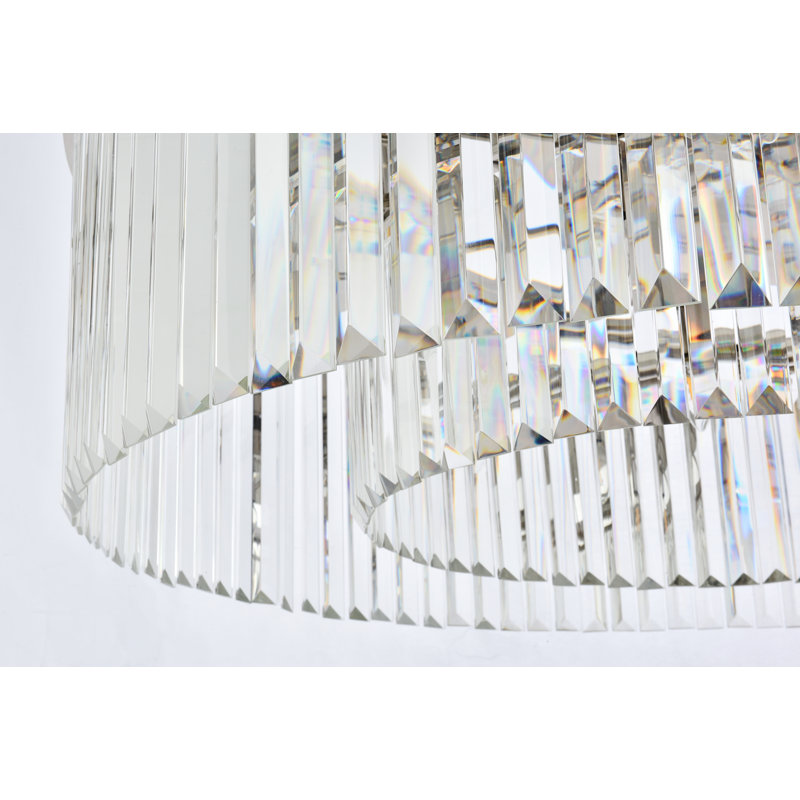 Lustre cylindrique unique à 10 lumières Yazmin, Transparent, Nickel poli