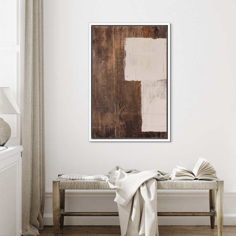 Style Mid-Century, brun foncé, formes abstraites neutres, grand cadre rustique, décor minimaliste M23, H 24 po x l 16 po