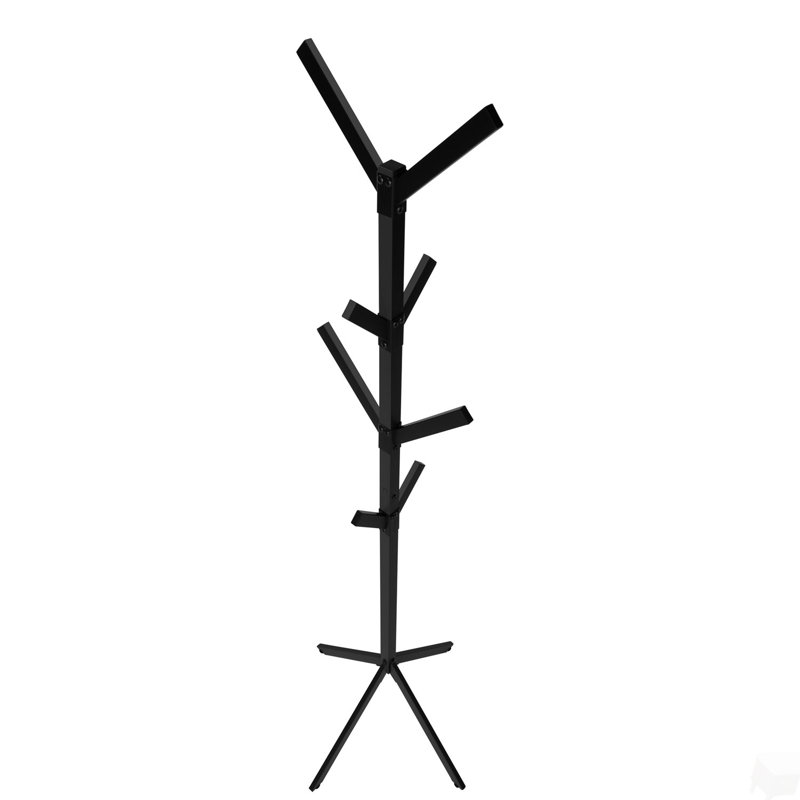Coat Rack, Hall Tree, Free Standing, 8 Hooks, Entryway, 70"h, Bedroom, Black Metal, Contemporary, Modern