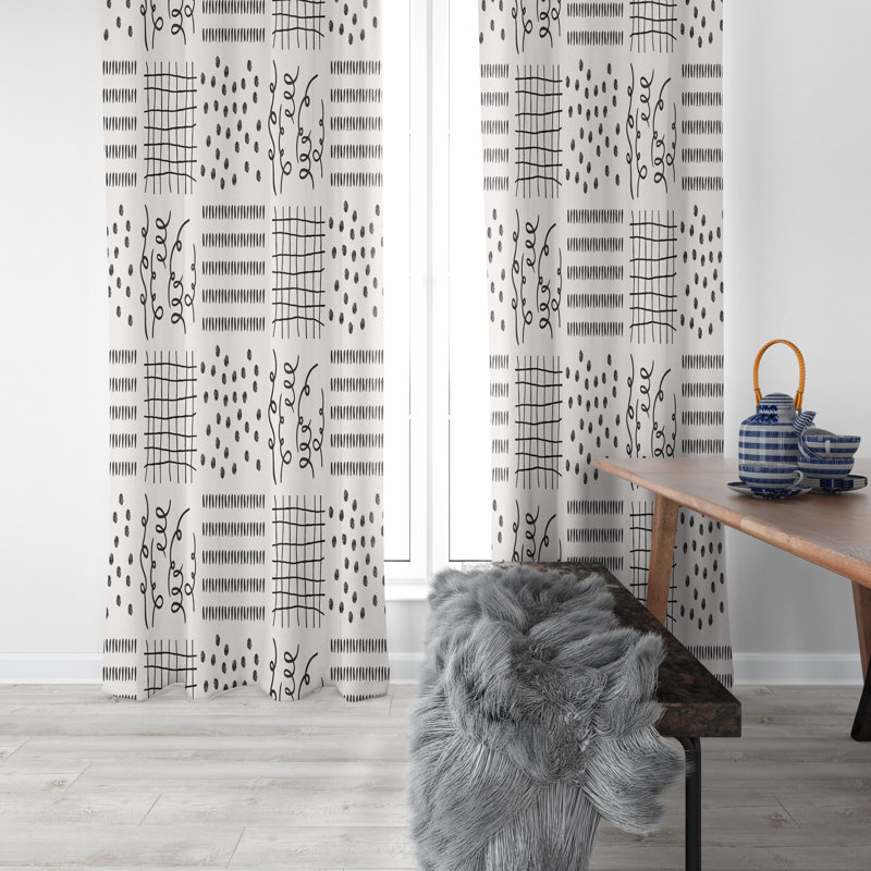 Lined Window Curtains Black And White Modern