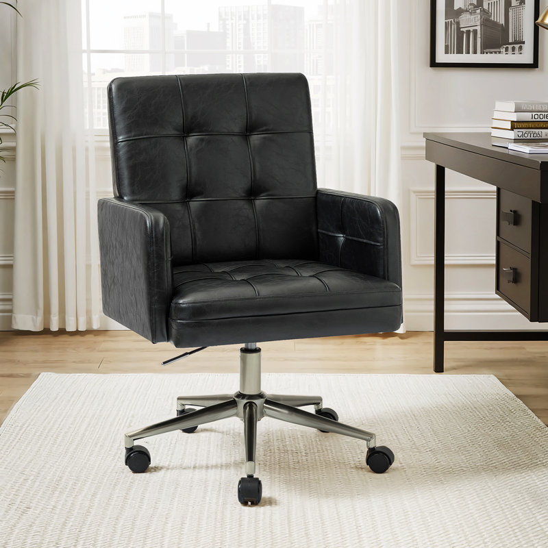 Chaise de bureau pivotante en cuir Auric, Noir