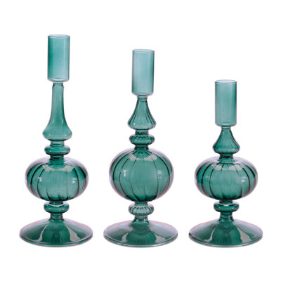 Porte-bougie conique en verre nervuré