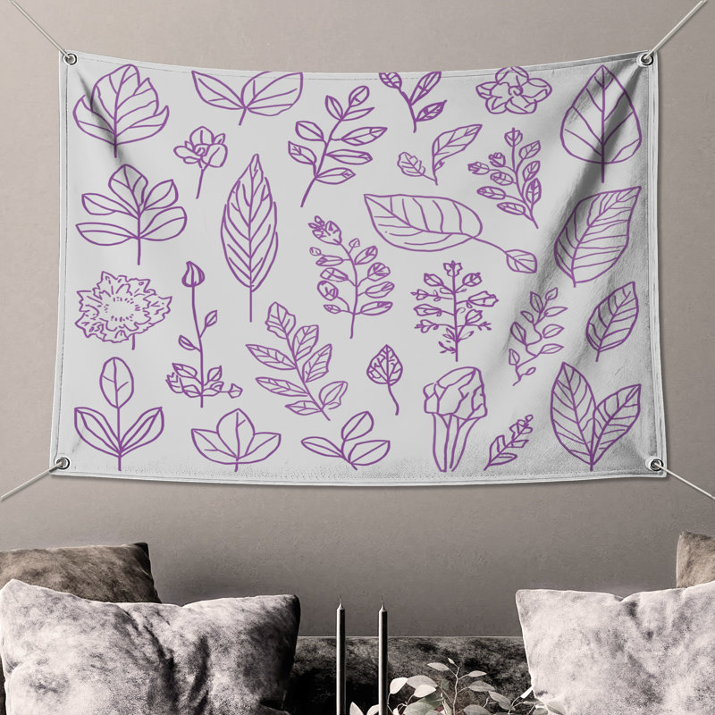 Tapisserie murale «Mauve Botanical Illustration» - décoration murale Botanicals, 50 po H x 60 po L avec 4 œillets