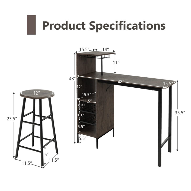 Ensemble de table de bar et chaises pour 2