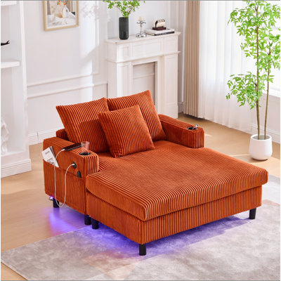  Canapé inclinable moderne en velours côtelé surdimensionné avec assise profonde, 3 coussins, charge USB, bande lumineuse à DEL RVB, porte-gobelet, poche latérale - convient au salon et à la chambre à coucher