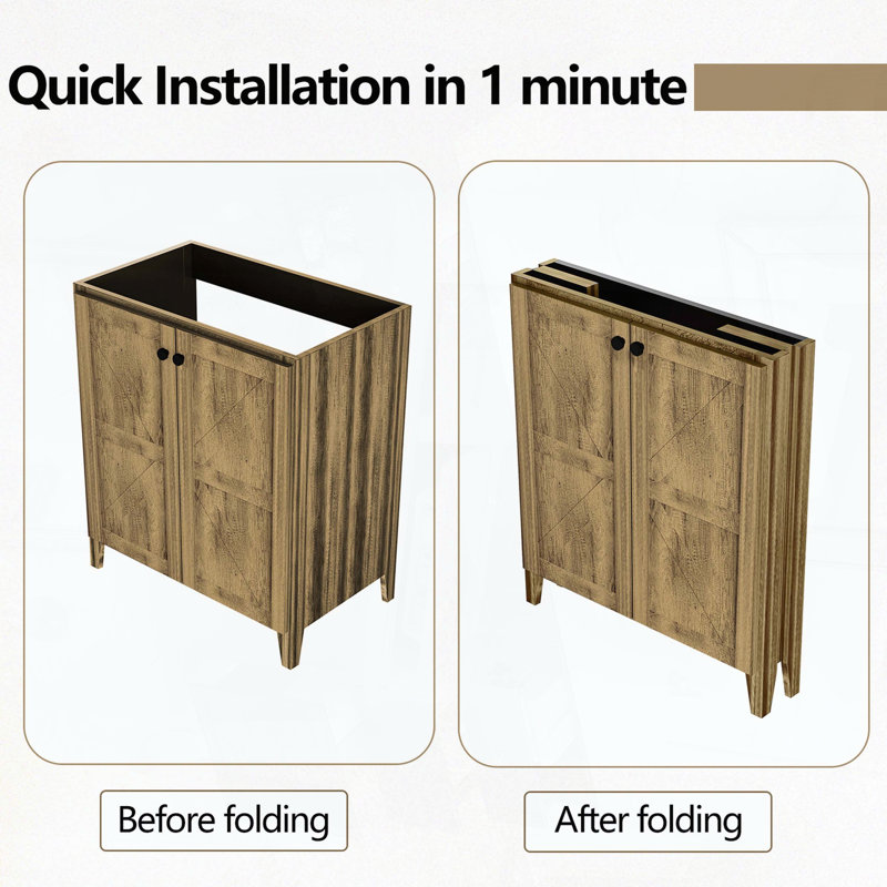 Meuble de salle de bain pliable sur pied sans lavabo, installation brevetée en 1 minute, gain de place
