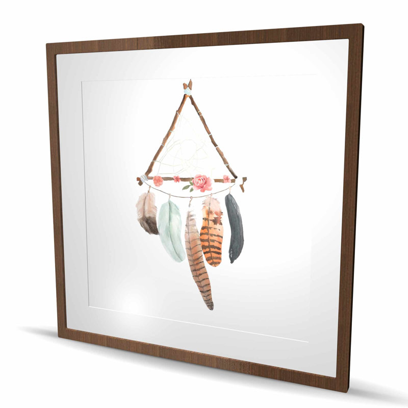 «Triangular Dream Catcher - Bohemian Floral», reproduction encadrée