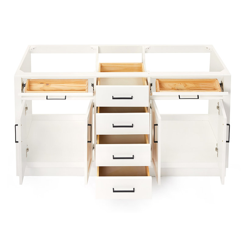 Osoria 60'' Solid Wood Double Bathroom Vanity Base Only, Base Cabinet without Top, White
