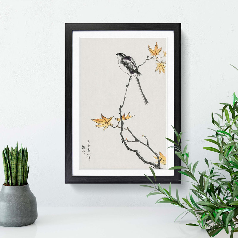 Long-Tailed Tit & Maple Tree by Numata Kashu - Framed Print, 76cm H x 50cm W x 2cm D, Black