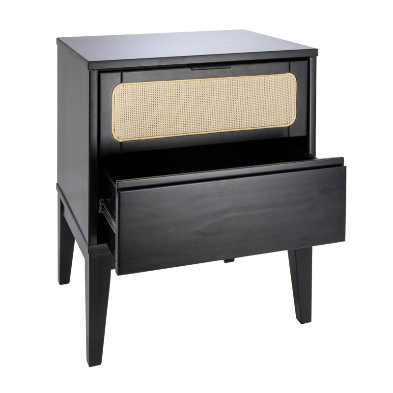 Kay 19.7'' W Solid Wood Nightstand, Black with Natural