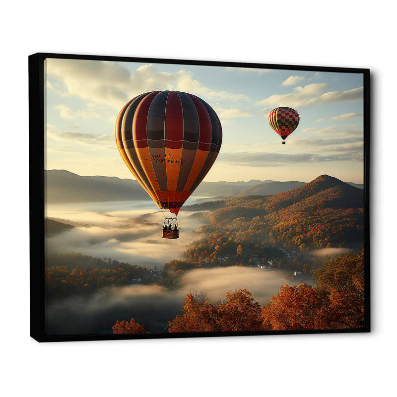Automne, montgolfière, reproduction sur toile, Cadre flottant noir, H 30 po x l 40 po x P 1,5 po