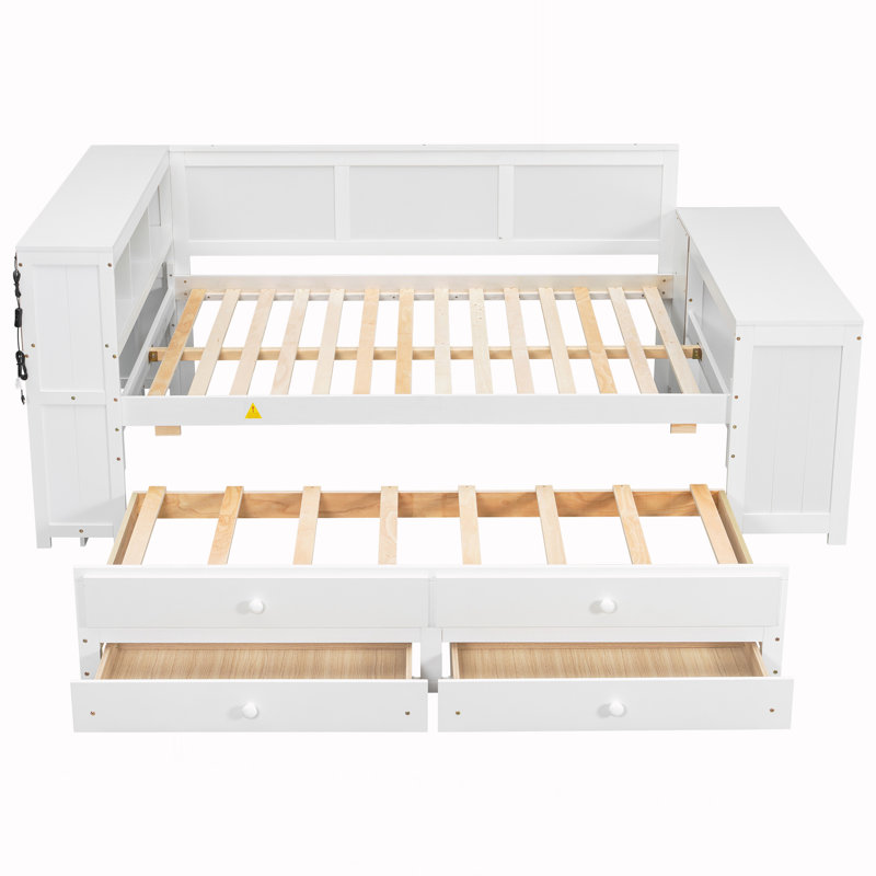 Lit de jour double avec tablettes de rangement, Blanc