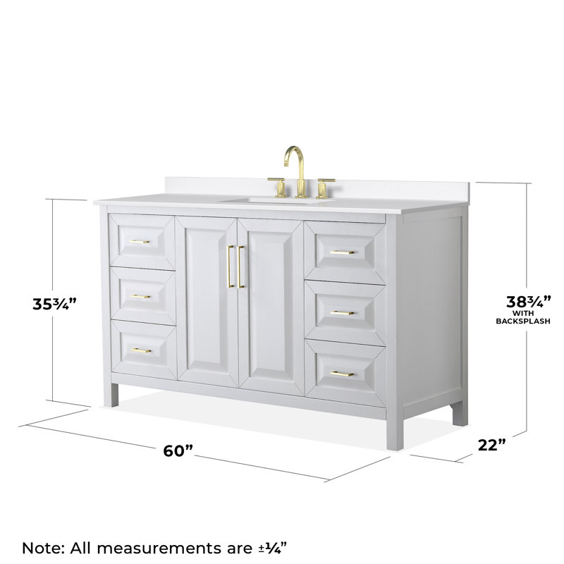 Daria 60'' W Vanity, White, Brushed Gold, White Quartz