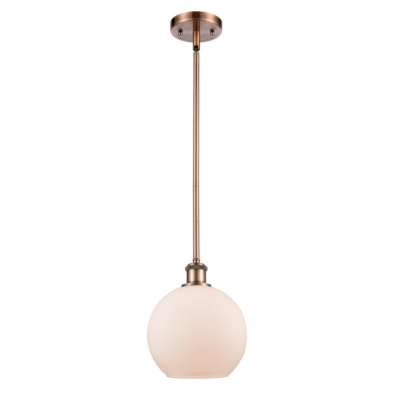 Luminaire suspendu en forme de globe à 1 lumière Anchondo, Ampoule non incluse, Cuivre antique, Blanc mat