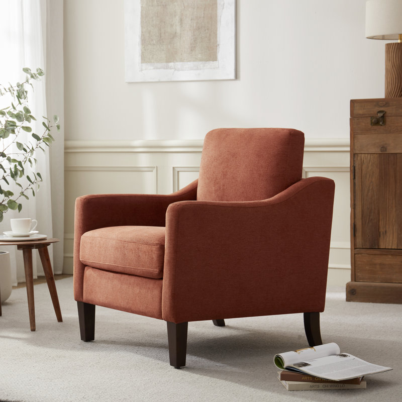 Fauteuil rembourré avec pieds en bois massif, Orange