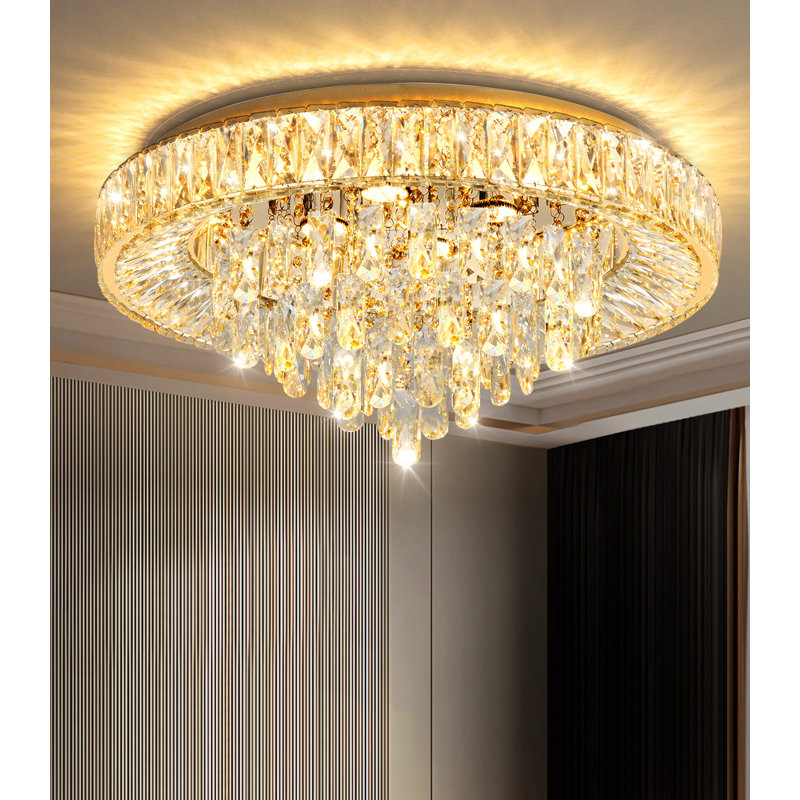 Lustre moderne en cristal à intensité variable, Doré