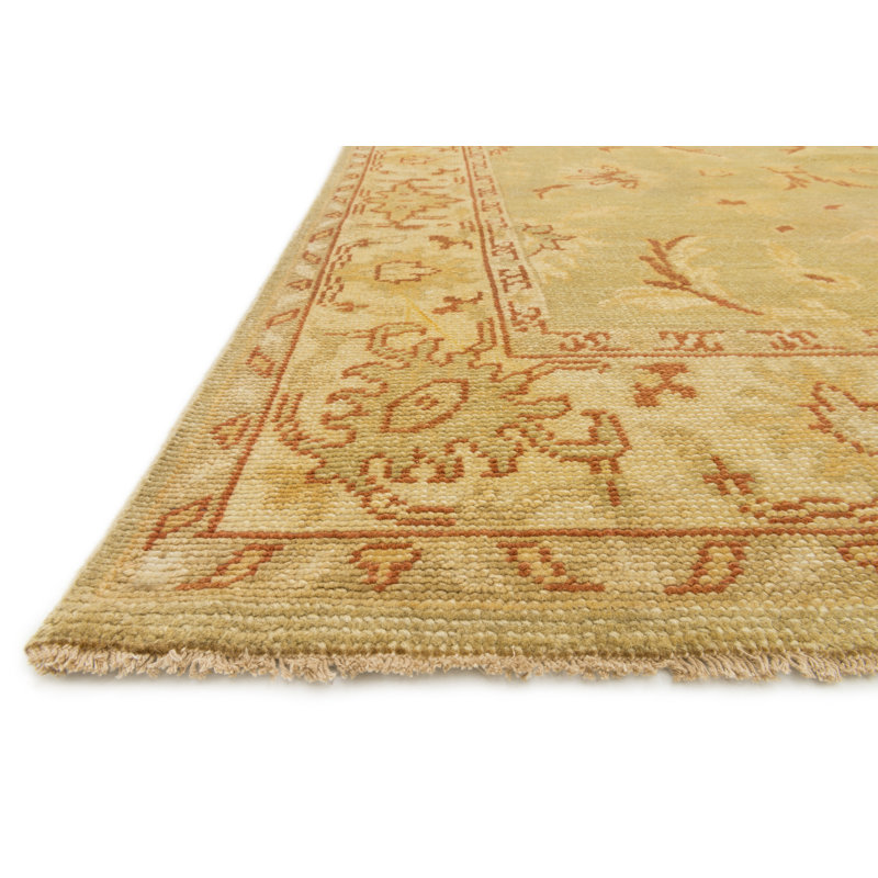 Tapis de la zone verte en laine noué la à la main Kirtley, Rectangle 5 pi 6 po x 8 pi 6 po