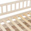 Lit superposé simple au-dessus de grand lit simple avec tablettes intégrées, lumières à changement de couleur et panneau perforé, beige-444931275