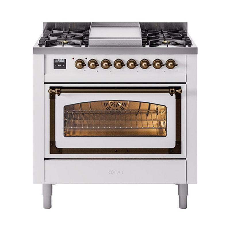 ILVE Nostalgie II Noblesse 36 in Dual Fuel Range, White/Bronze, Natural Gas