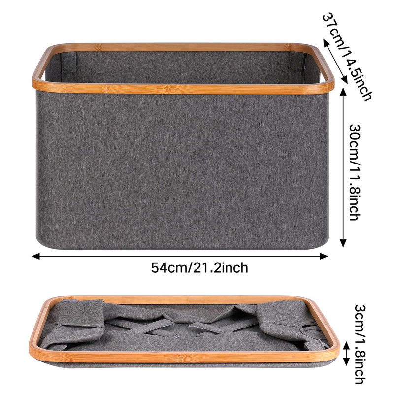 Bhargava Fabric and Bamboo Laundry Basket, 30 x 54 x 37, Grey