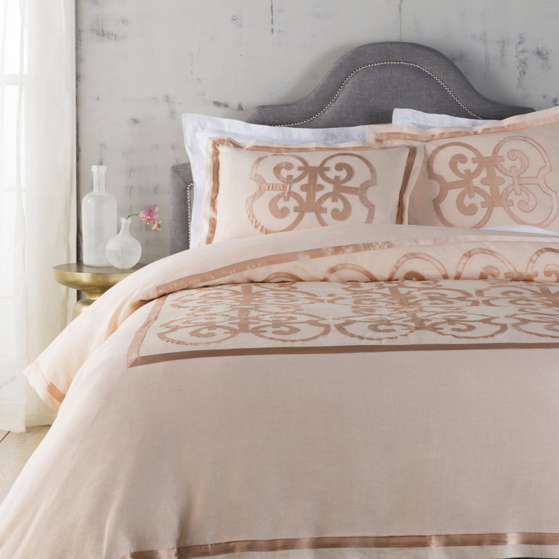Versaille Cotton Abstract Duvet Cover, King, Pink