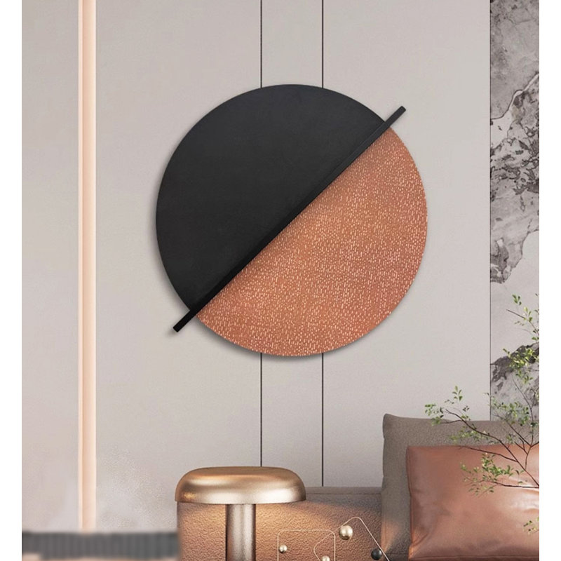 Décoration murale ronde grès en métal tridimensionnel de luxe moderne, H 23,62 po x l 23,62 po x P 1,57 po