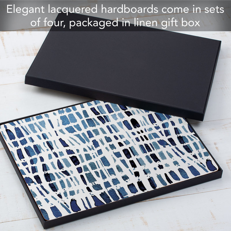 Indigo and White Wavy Lines Hardboard Placemats Set of 4