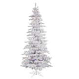 7.5' Flocked White Spruce Christmas Tree with 550 LED Multicolored Lights with Stand