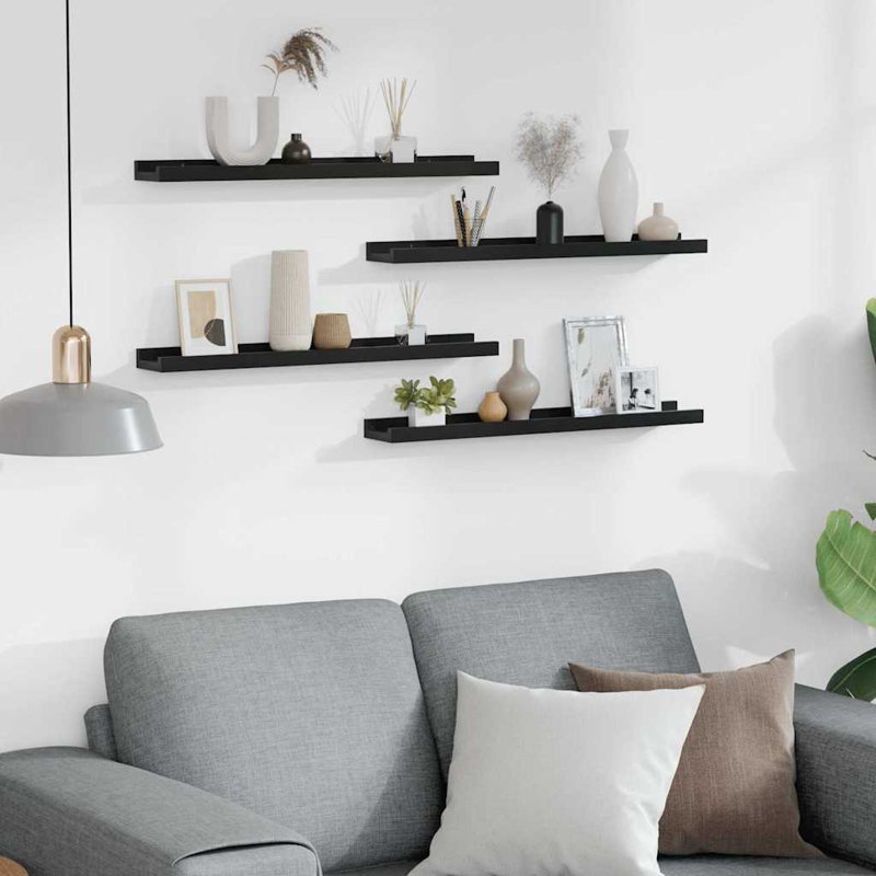 Latitude Run® Wall Shelves 4 Pcs Sonoma Oak 45.3"X3.5"X1.2", 1.2" H x 23.6" W x 3.5" D, Black
