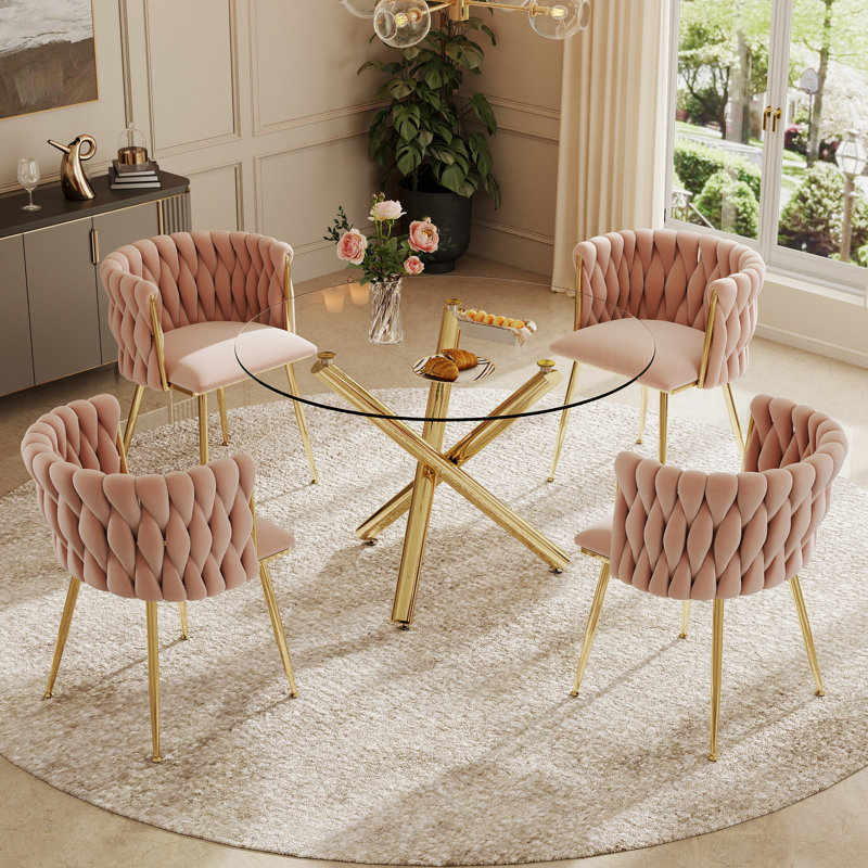 Ensemble de salle à manger Raykwan, H 29,5 po x L 39,37 po x l 39,37 po, Rose, Or