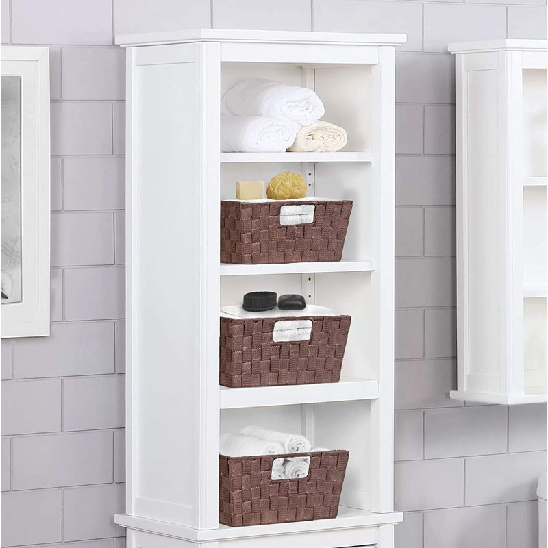 Woven Basket Bin Set - Shelf Storage Tote Baskets For Household Items - Stackable With Woven Straps & Built-in Carry Handles