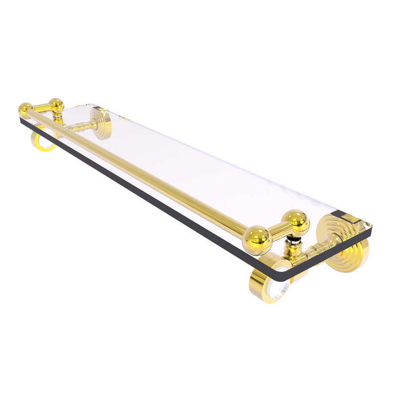 Jarrell Glass Bracket Shelf with Towel Bar, 3.5" H x 22" W x 5.5" D, Polished Brass
