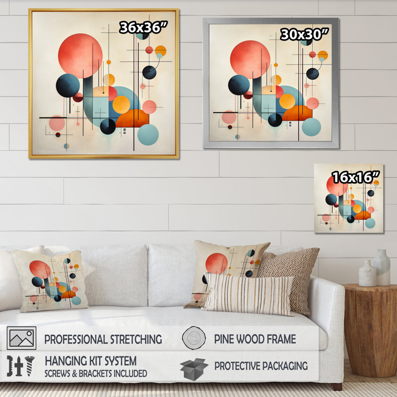 Syncronicities Midcentury Elegant Retro Art I - Abstract Midcentury Wall Art, H 16 po x l 16 po x P 1 po, Toile tendue