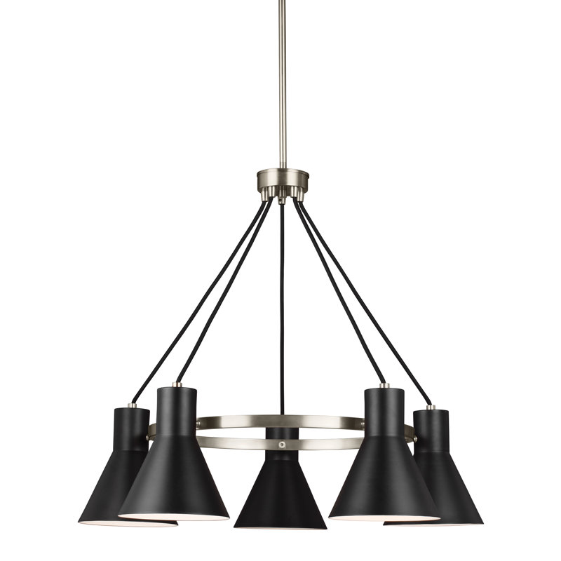 Byers 5-Light Dimmable Wagon Wheel Chandelier, Brushed Nickel, No