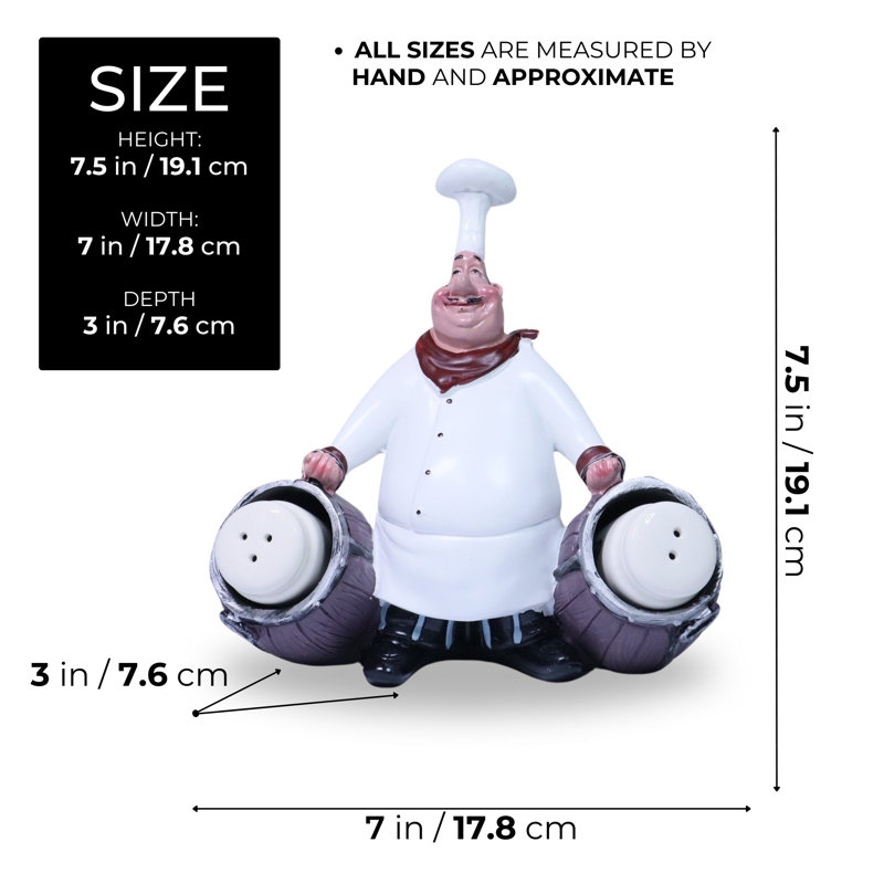 Statue de chef Fairlop en polyrésine tenant 2 shaker bretzel 7 pouces 19 cm