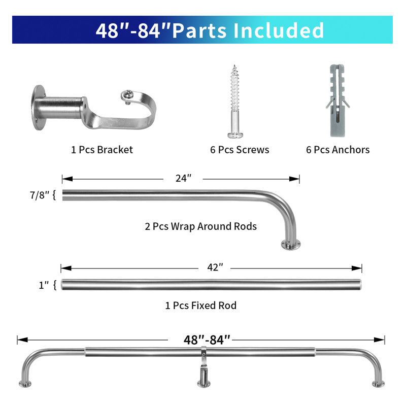 Tringle à rideau simple réglable de 1 po Aariel, Acier brossé, 48 po à 84 po