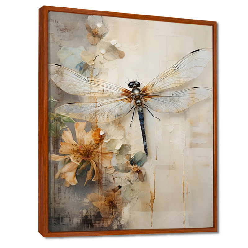 Dragonfly Delight II On Canvas Print, Floater Framed Print, 44" H x 34" W, Brown