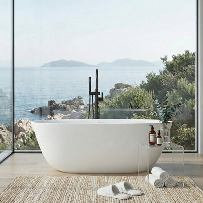 55.12'' x 27.56'' Freestanding Soaking Solid Surface Bathtub