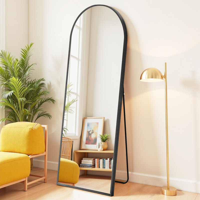 Arched Full Length Mirror, Large Floor Mirror With Frame Standing Hanging Or Leaning Wall Mirror, 59" x 16", Black
