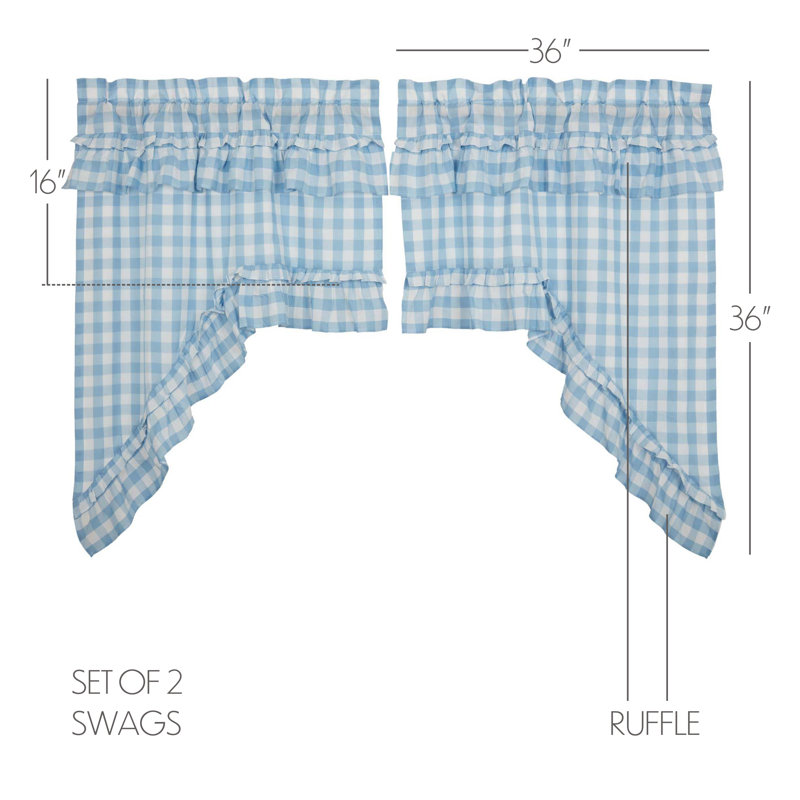  Annie Buffalo Check Gingham Cotton Swag 72" Window Valance, Dusk Blue