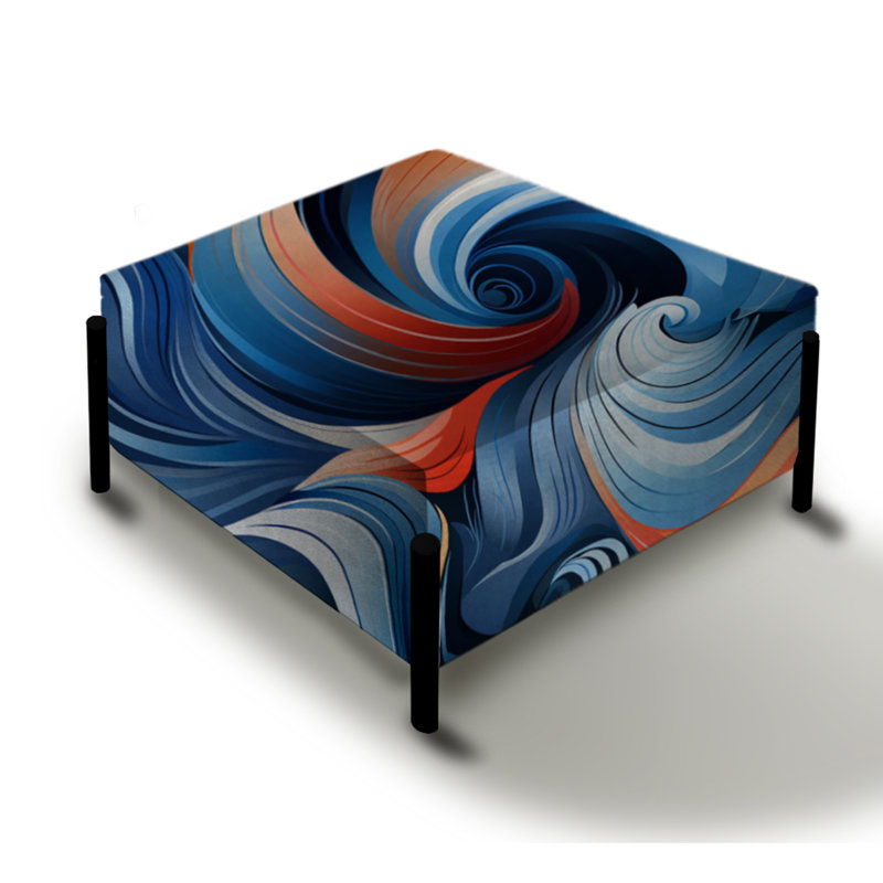 Harmonie de vagues bleues et oranges - Grand repose-pieds carré géométrique