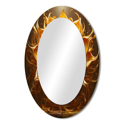 Abstract Golden Sunflower Glam Blooming III - Gold Oval Wall Mirror Decor