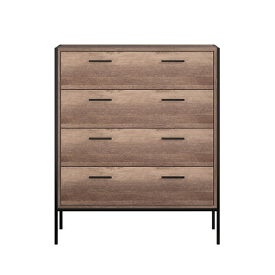 Esteban 4 Drawer Chest Of Drawers. 83cm Wide. Industrial Style. Black Metal Frame.