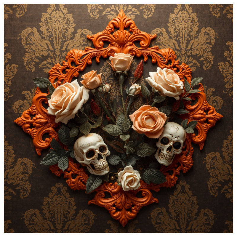 Ornate Skull Roses, rideaux transparents et occultants - 1 panneau, 50" x 80" - 1 Panel, Sheer