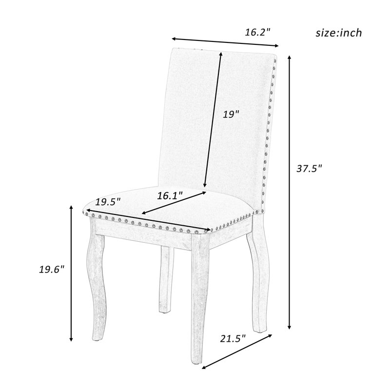 Ensemble de 2 chaises de salle à manger en bois massif avec sièges rembourrés TREXM, finition blanc antique, White
