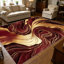 Tapis à motif abstrait tourbillon fluide 1pc bourgogne doré pour le salon, doux et confortable, convient à toutes les saisons, facile à entretenir, lavable à la machine, tapis de dessous de table convenant à la table à manger, à la chambre à coucher, au vestibule de la cuisine, à la maison