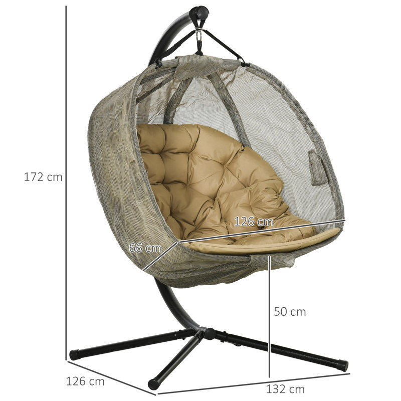 Aashika Double Hanging Egg Chair 2 Seaters with Stand and Cushion Brown