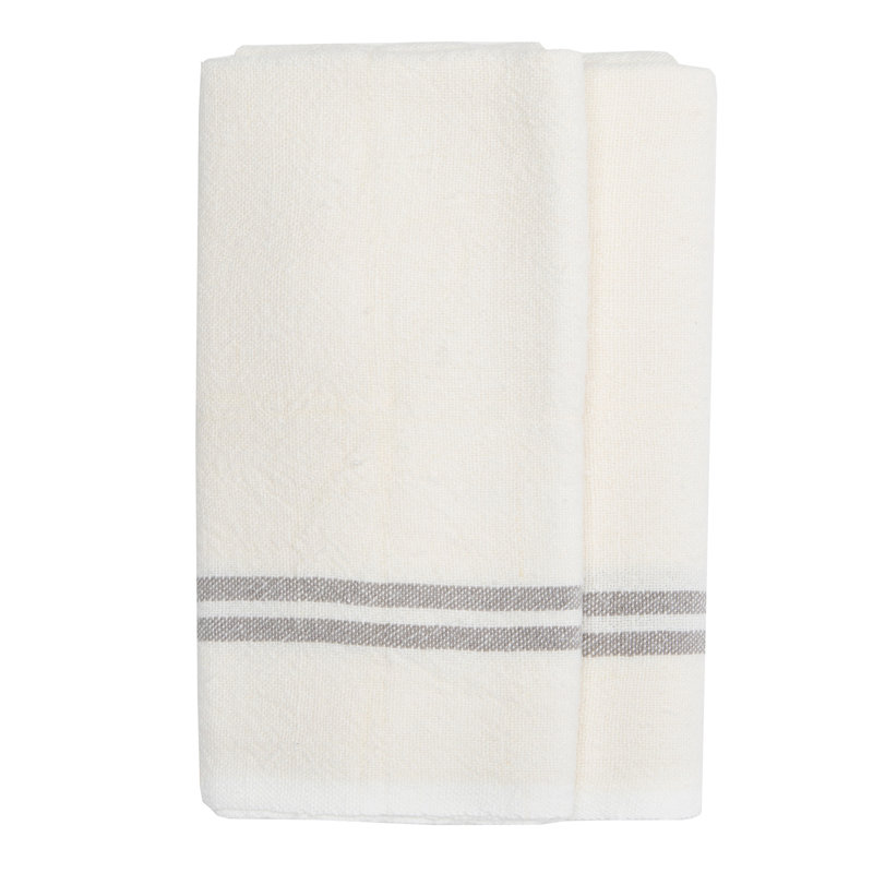 Khadhi Stripe Jacquard Tea Towel Kitchen Towel, Ivory/Grey
