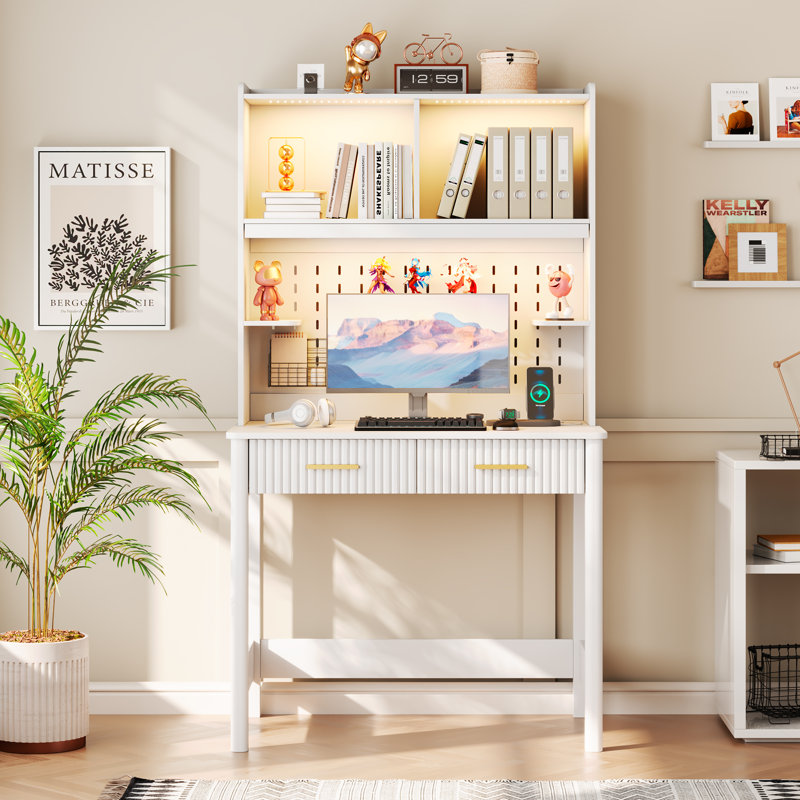 Writing Desk with Power Outlet, White