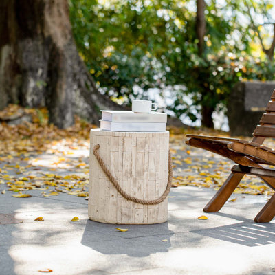 Table d'appoint d'extérieur rustique Mgo avec ambiance de bois réaliste et corde tressée simulée
